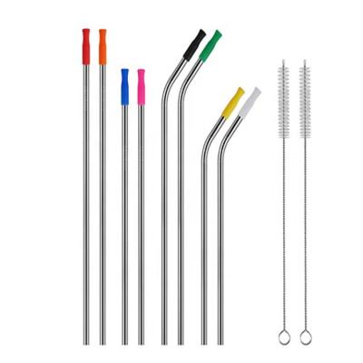 China 2021 Sustainable New Product Metal Silver Straw Set Steel Straw Brush Bag 304 Stainless Steel Straw for sale