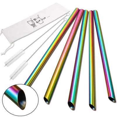 China 2021 New Trendy Disposable Eco-Friendly Reusable Stainless Steel Straws Metal Boba Beveled Straw for sale