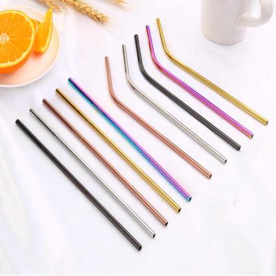 China Viable Wholesale Custom Reusable ECO Logo Cocktail Stainless Steel Drinking Straws Metal Straw With Brush And Bag for sale