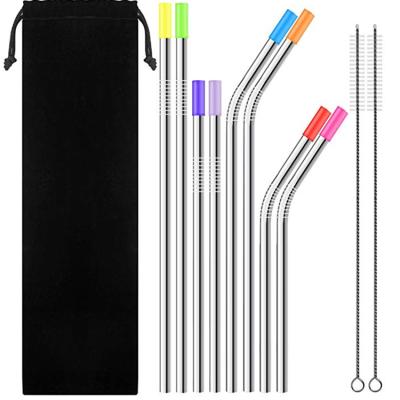 China Wholesale disposable custom logo eco cocktail stainless steel drinking straws reusable metal straw with brush and bag6*215mm for sale