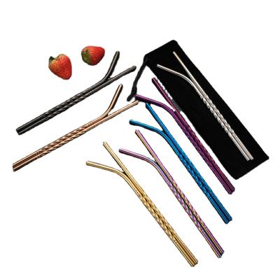 China Wholesale Custom Logo Disposable Stainless Steel Colored Straw Set Customized Reusable Straws for sale