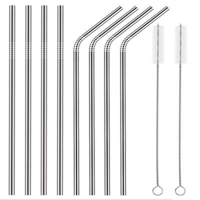 China Custom Disposable Logo Pouch Straws Set Stainless Steel Straw with Straight or Angled Private Label Metal Drinking Straws Bar Accessories for sale