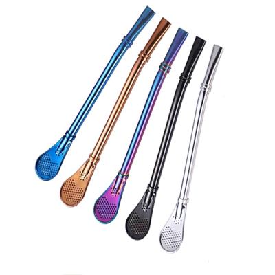 China Disposable Drinking Spoon Straws Stainless Steel Spoon Straws Metal Reusable Cocktail Spoon Straws Matched Color for sale