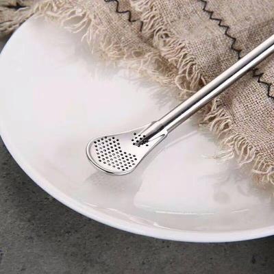 China Creative Disposable TeaStainless Steel Straws Coffee Filter Straws Stainless Steel Filter Coffee Milk Tea Stirred Straw Spoon for sale