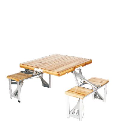 China DND04 Solid Wood Portable Single Installation Camping Table and Aluminum Wood Outdoor Folding Chair Set for sale