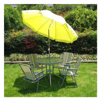 China Cheap Sunny Steel Patio Furniture Garden Set 5pcs Outdoor Dining Table And Chairs With Beach Umbrella for sale