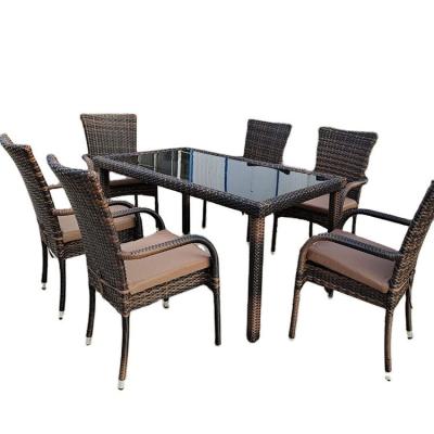 China Modern Wicker 6 Seater Terrace Armchairs And Rattan Restaurant Furniture Outdoor Dining Table for sale