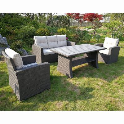 China Comfortable Outdoor Garden Rattan Dining Table Set Metal Frame PE Rattan Sofa Set for sale