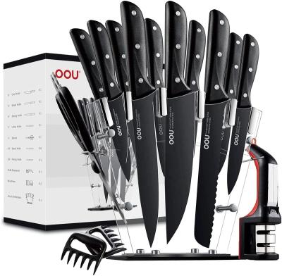 China Sustainable 15pcs Kitchen Knife Set Non Stick Black Coating Stainless Steel Blade With ABS Forged Handle for sale