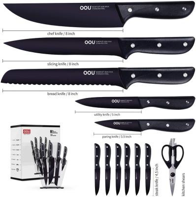 China Sustainable High Carbon Stainless Steel 15 Pieces Kitchen Knife Set With Block 6 Steak Knives China Manufacture Wholesale for sale