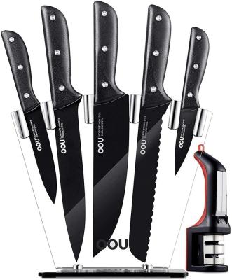 China Sustainable New Design 7&15 Pcs Kitchen Knife Set With Acrylic ABS Stainless Steel Block And Sharpener Set for sale