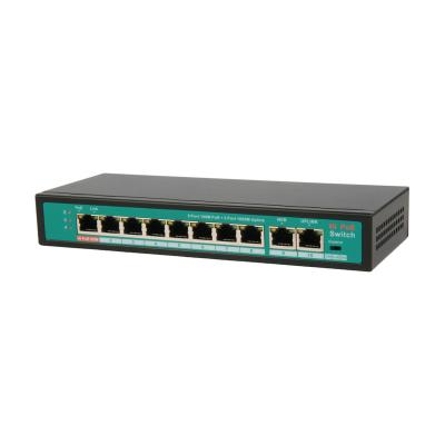 China CCTV Monitoring OEM/ODM VLAN Support External Power Supply10/100M And Port Gigabit Ethernet 48V Fiber Switch 8 Unmanaged PoE Switch With 2 Uplink for sale