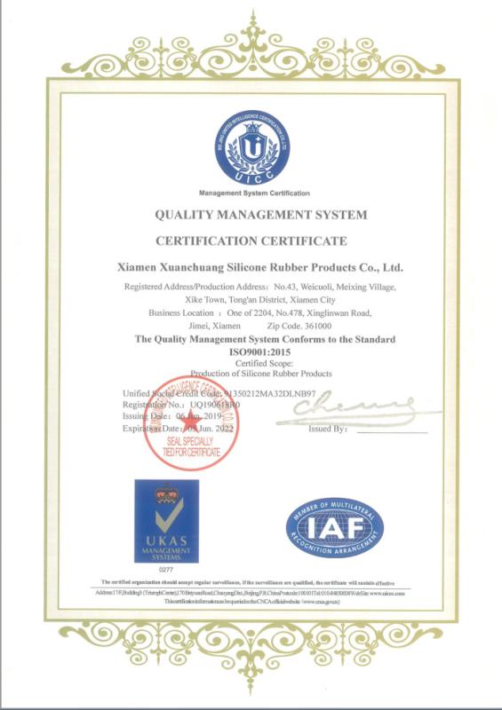 ISO9001 - Xiamen X Creative Silicone & Rubber Products Co., Ltd.