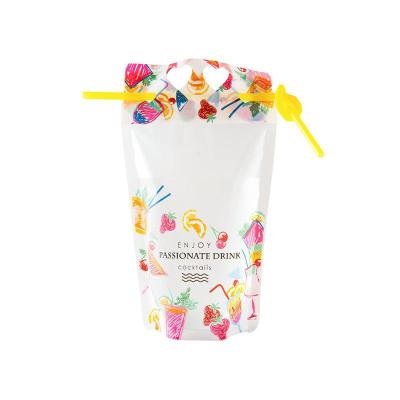 China Custom Ziplock Clear Drink Moisture Proof Juice Reusable Drink Bag Energy Drink Pouches with Straw Logo Hole for sale