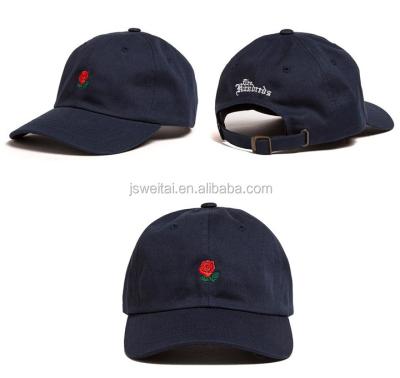 China 2018 COMMON navy cotton twill fashionable adjustable strap back rose embroidery baseball cap dad hat for sale