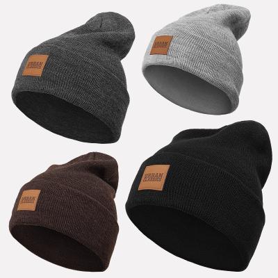 China 2018 JOINT hot sale high quality custom knit beanie with leather patch for sale