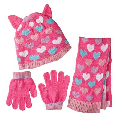 China Lovely Design Winter Custom Made Medium Knit Children Kids Beanie Hat Scarf Glove Sets for sale