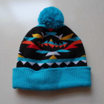 China breathable & Waterproof Custom Jacquard Knit Pom Beanie With Embroidery Knit Cheap Beanie for sale