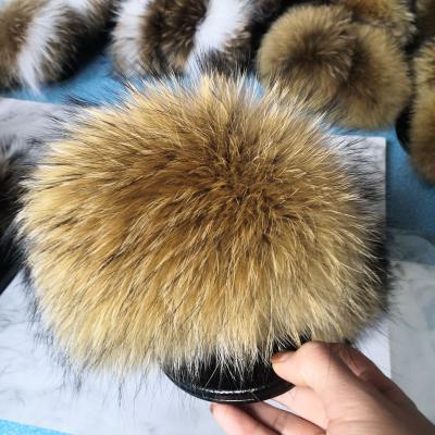 China CUSHIONING fur platform slippers for women fluffy furry raccoon fox fur slippers slide sandal wholesale raccoon fur slides for sale