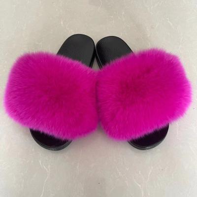 China CUSHIONING Specially Design Fur Slides Slippers Fur House Slippers For Women Raccoon Fox Fur Fluffy Hairy Slippers Slide Sandal for sale