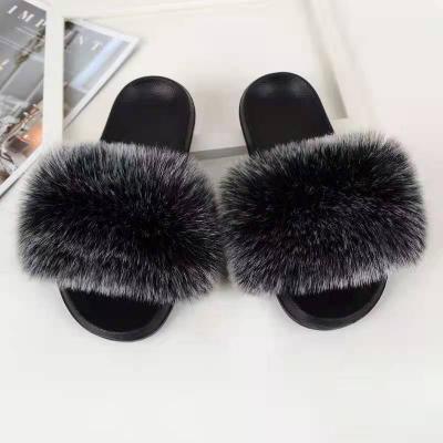 China Custom Fashion Trend Fox Fur Slippers Faux Fur Slide Sandals Women Fashion Fur Slides For Women for sale