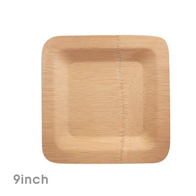 China Hotel Travel Disposable Bamboo Utensils Knife Fork Spoon Square Dish Cutlery Set for sale