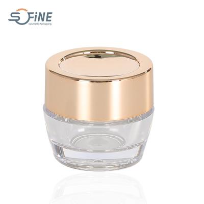 China 10g cosmetic frosted round cosmetic cream jar transparent body with gold lid plastic jar for sale