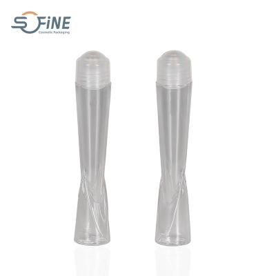 China Cosmetic transparent plastic roll on bottle with steel roller ball for eye cream for sale