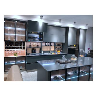 China Modern High End Modern Gray Lacquer Stainless Steel Kitchen Cabinets With Quality Accessories for sale