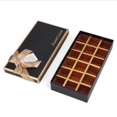 China Handmade Luxury Rigid Paper Food Grade 2mm Thickness Cardboard Chocolate Gift 2 Pieces Packaging Bowknot Box With Separate Lid Divider for sale