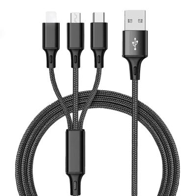 China Custom Good Quality Nylon Triple Braided MP3/MP4 Player Prong USB Charging Triple Cable for sale