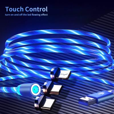 China MP3 / MP4 Player Free Sample 3 In 1 LED Glow Flowing Magnetic Fast Charger USB Cable for sale