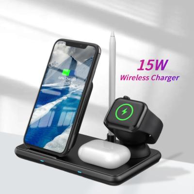 China Mobile Phone Amazon Success 4 in 1 Qi Background Mobile Fast Charging Folding 15W Wireless Charger Station Dock 10W Lamp for sale