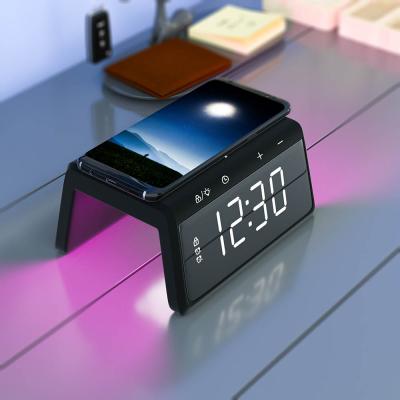 China Best Selling Custom Mobile Phone Product Wholesale LED Digital Alarm Clock 3 in 1 Qi Fast Wireless Chargers Phone Charger Lamp for sale