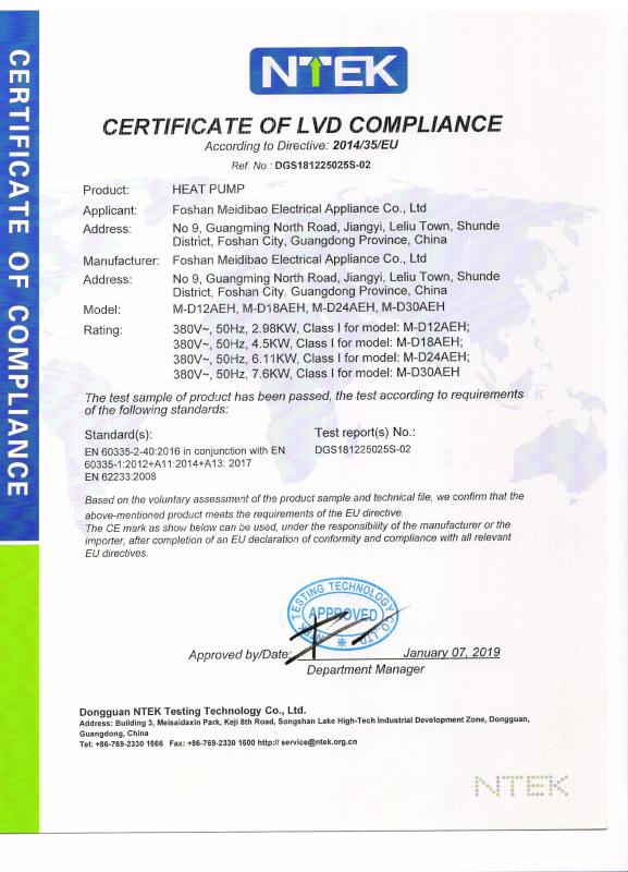 CE Certificate  - Foshan Meidi Bao Electric Appliance Industry Co., Ltd