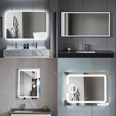 China Makeup IP44 LED Alarm Clock Frame Bathroom Mirror Luminous Waterproof Defogger Set for sale