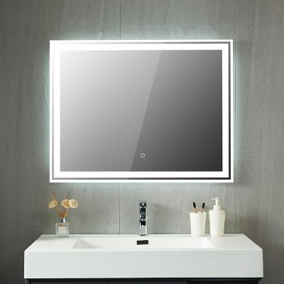 China Bright Simple Style Wall Hanging Illuminated Wide Led Frame Bathroom Mirror Set for sale