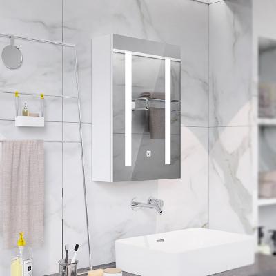 China Modern Style White Wall Hanging Bright Bathroom Wide Mirror Cabinet Set With Shelf for sale