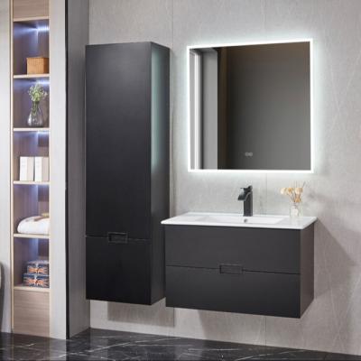 China Modern Customize Black Wall Mount 2 Drawer Bathroom Cabinet Vanity With Sink for sale