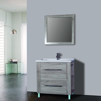 China Modern Free Standing Plastic Sintered Stone Table Top Bathroom Cabinet Solid Wood Vanity for sale