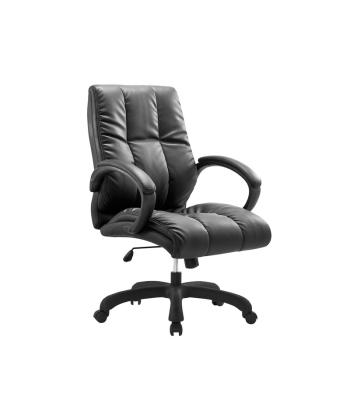 China Adjustable Back Black Adjustable Swivel Mid Height PU Leather Office Computer Chair With Armrest for sale