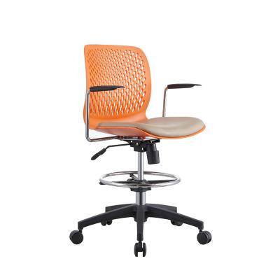 China Wholesale Foshan Adjustable (Height) Best Design Work Plastic Computer Back Office Arbitrator Chair Rotation Stool High With Cushion for sale