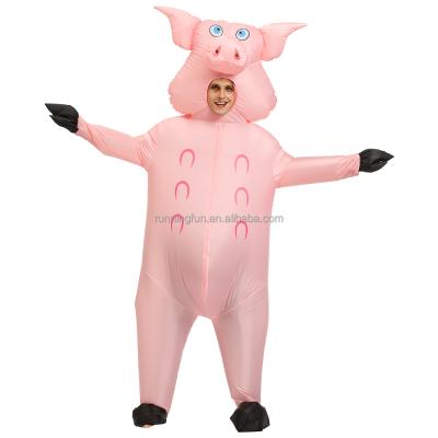 China Lovely Pig Running Costume Polyester Fun Pig Mascot Costume Halloween Cosplay Inflatable Pink Costume For Sale for sale