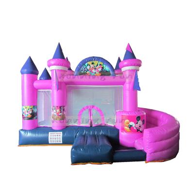 China Durable Tarpaulin Cheap Pink PVC Mickey And Minnie Inflatable Bouncer House, Inflatable Moonwalk Bouncy Castle for sale