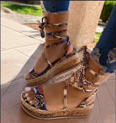 China Waterproof Cross Strap Snake Printed Thick-soled Women Shoes Sandals for sale