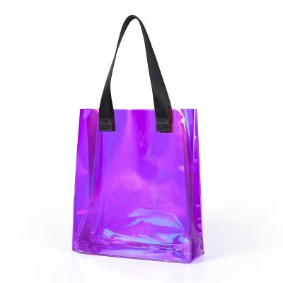 China 100% Eco-Friendly Custom Logo PVC Tote Bag Candy Color Waterproof Holographic Beach Bags For Women for sale