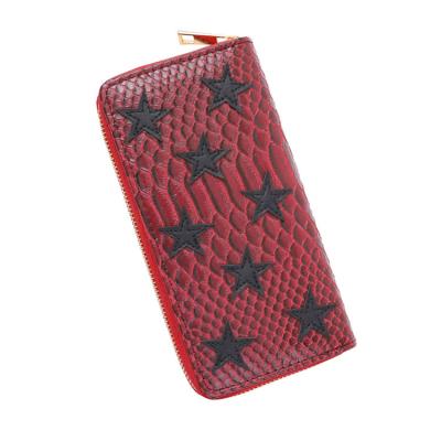 China Wholesale Fashion Waterproof Women PU Clutch Wallet Red Leather Print Wallet Long Star Pattern Zipper Purse for sale