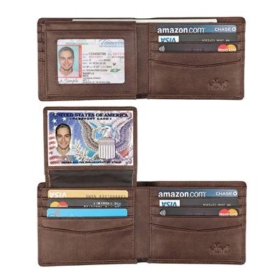 China No RFID High Quality Minimalist Slim Men's Genuine Leather Wallet Blocking Bifold Wallet With ID Window for sale