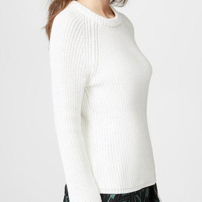 China New Anti-wrinkle Women's Autumn White Trumpet Sleeves Breathable Loose Knit Long Sleeve Round Neck Pullover Sweater for sale