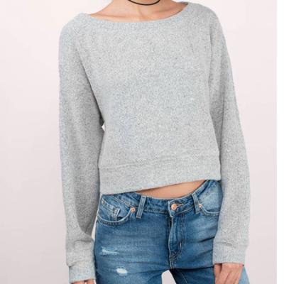 China Anti-Wrinkle Autumn Girl Round Neck Clavicle Long Sleeve Plain Sweater Cropped Top for sale